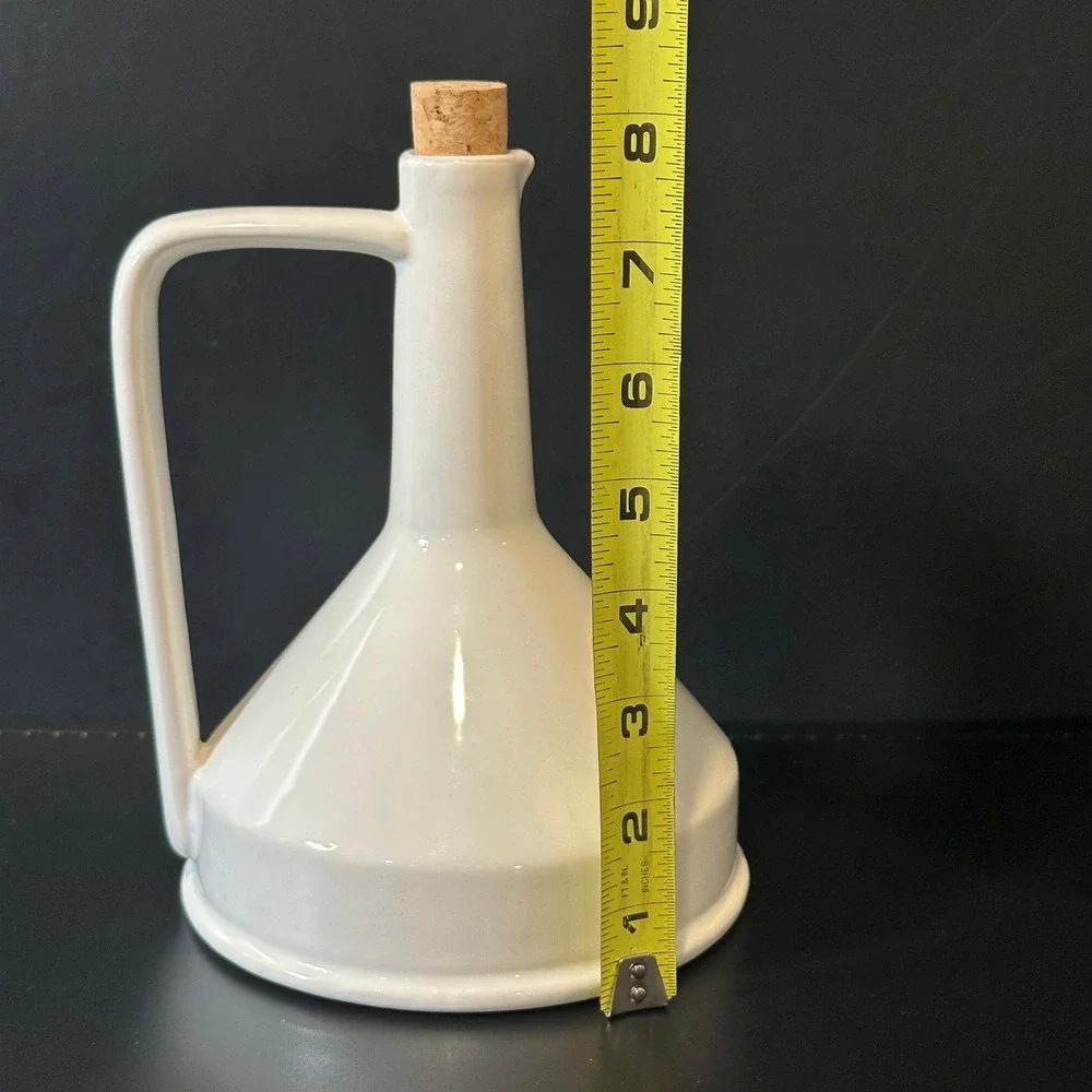 Anthropologie White Ceramic Oil Vinegar Cruet Made in Italy Funnel Bottle Cork‎